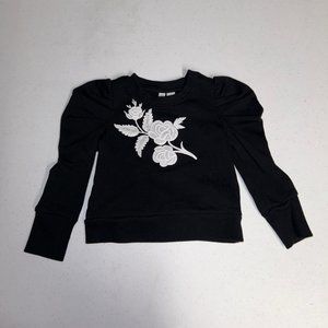 3T Black Janie & Jack Top/Sweatshirt with White Flower detail and Puffy Shoulder